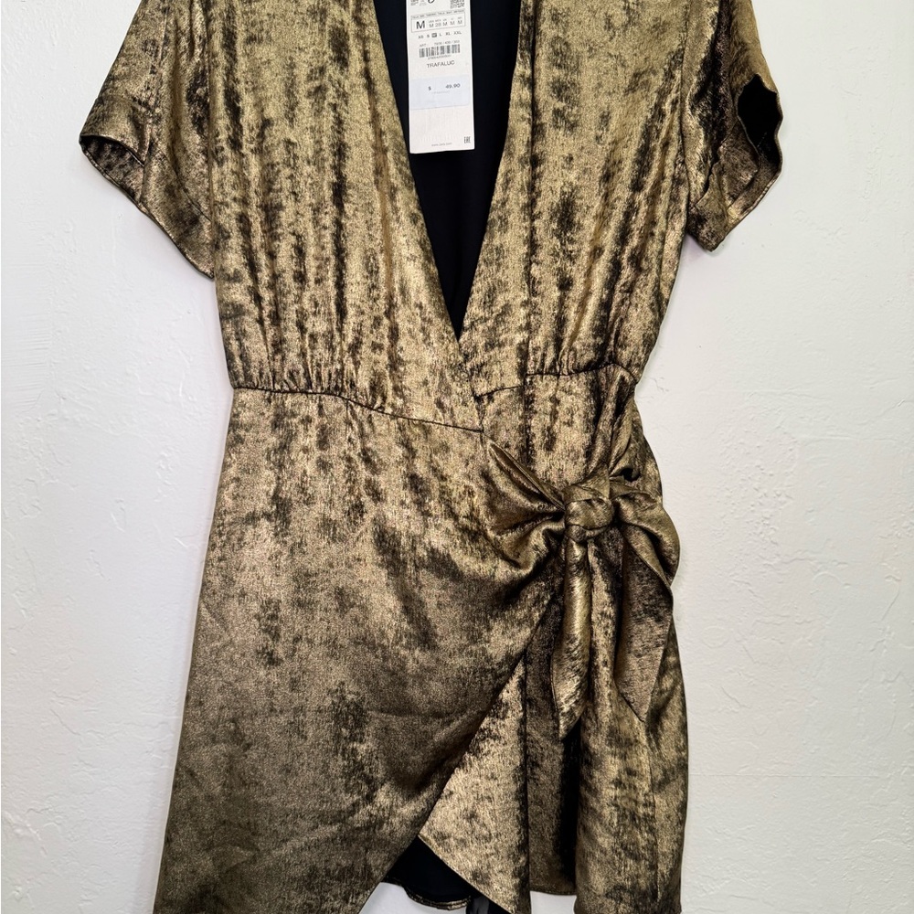 Green Asymmetrical Wrap Dress with Flutter Sleeves